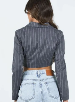 Princess Polly Montez Cropped Blazerpinstripe   Grey Best