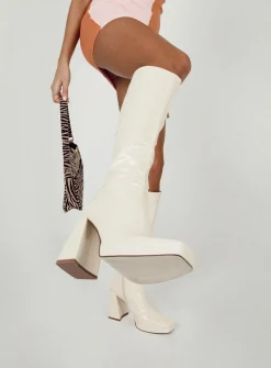 Princess Polly Montgomery Boot  Cream Croc Flash Sale
