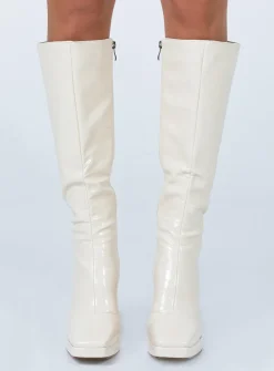 Princess Polly Montgomery Boot  Cream Croc Flash Sale