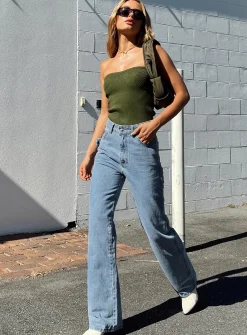 Princess Polly Morala Wide Leg Cargo Jeans  Mid Wash Denim Discount