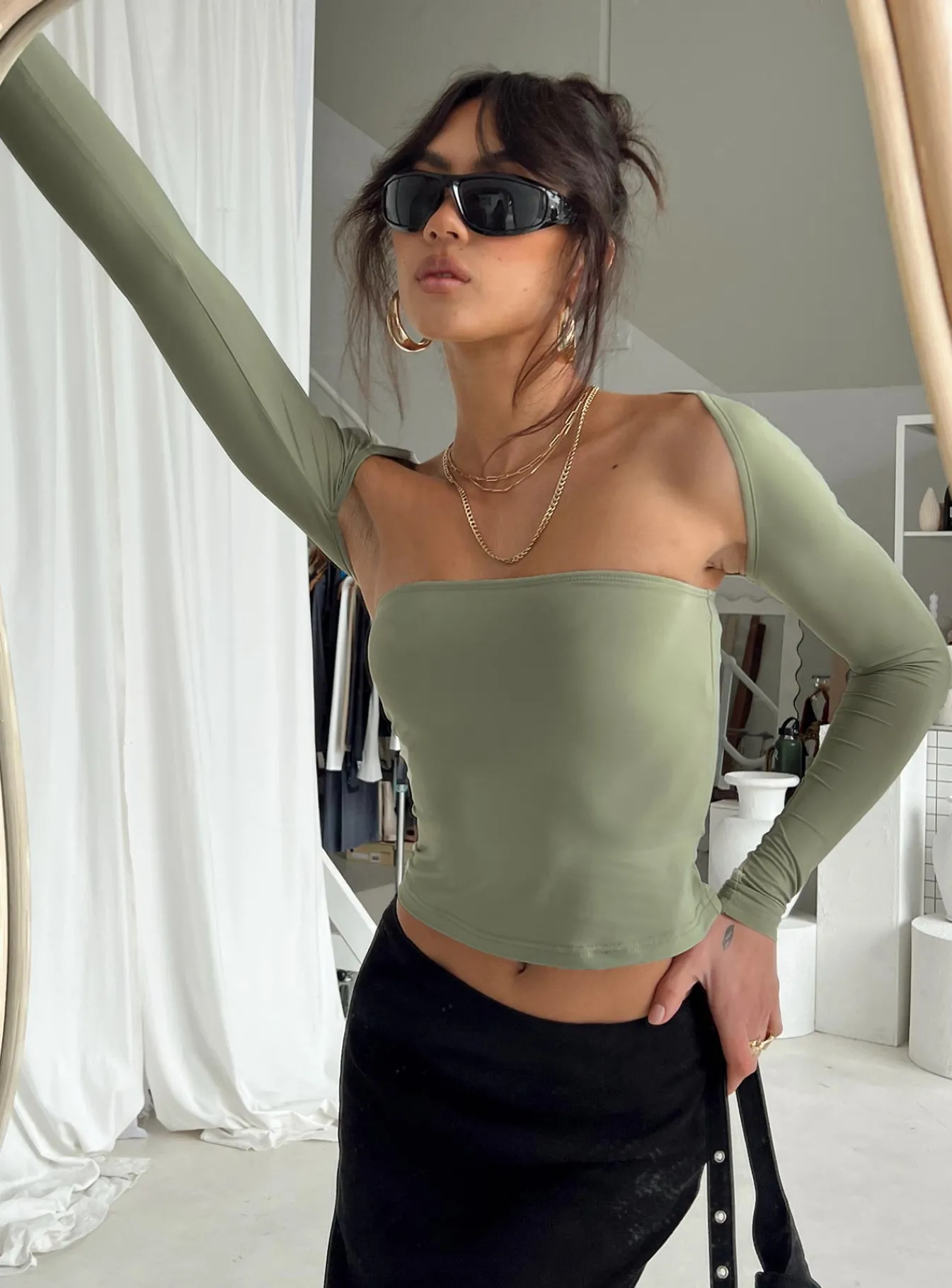 Princess Polly Moran Two Piece Bolero Top Sage Flash Sale