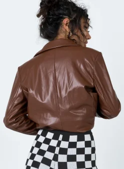 Princess Polly Morrison Faux Leather Blazer  Brown New