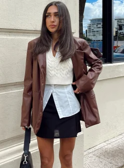 Princess Polly Morrison Faux Leather Blazer  Brown New