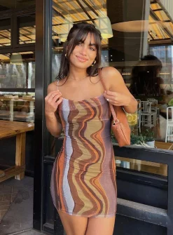 Princess Polly Motel Bexley Dress Earthy Gradient  Brown Best