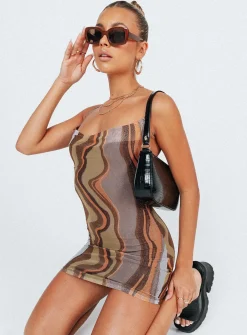Princess Polly Motel Bexley Dress Earthy Gradient  Brown Best