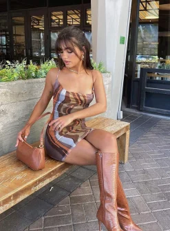 Princess Polly Motel Bexley Dress Earthy Gradient  Brown Best