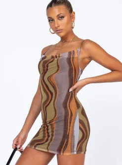 Princess Polly Motel Bexley Dress Earthy Gradient  Brown Best