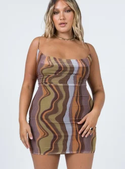 Princess Polly Motel Bexley Dress Earthy Gradient  Brown Best