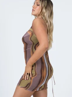 Princess Polly Motel Bexley Dress Earthy Gradient  Brown Best