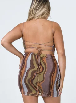 Princess Polly Motel Bexley Dress Earthy Gradient  Brown Best