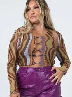 Princess Polly Motel Britta Top Earthy Gradient Brown Shop