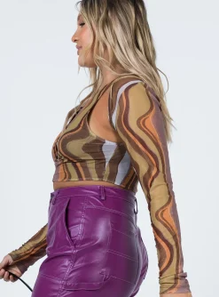 Princess Polly Motel Britta Top Earthy Gradient Brown Shop