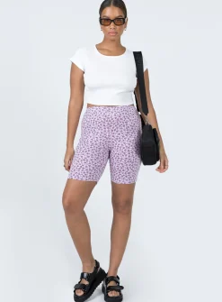 Princess Polly Motel Cycle Short Ditsy Rose Lilac   Purple Cheap