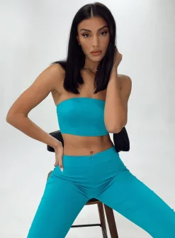 Princess Polly Motel Danela Top Tailoring Azure  Blue New