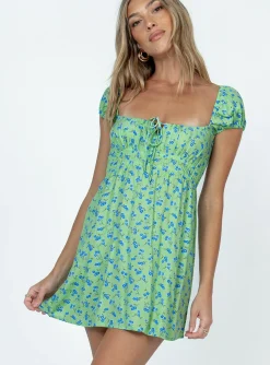 Princess Polly Motel Galova Mini Dress Lime Floral   Green Best Sale