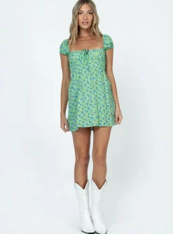 Princess Polly Motel Galova Mini Dress Lime Floral   Green Best Sale