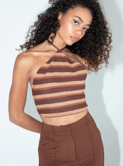 Princess Polly Motel Groci Top Multi Stripe  Brown Flash Sale