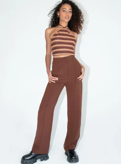 Princess Polly Motel Groci Top Multi Stripe  Brown Flash Sale