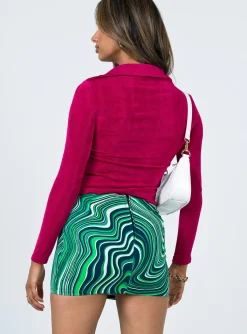 Princess Polly Motel Ima Mini Skirt 70S Ripple Green Fashion