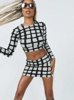 Princess Polly Motel Ima Skirt Mesh Mono Painted Check Black   Black / White Fashion