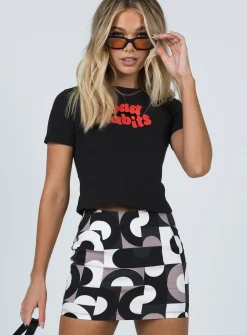 Princess Polly Motel Ima Skirt Retro Optic Spot   Black / White New