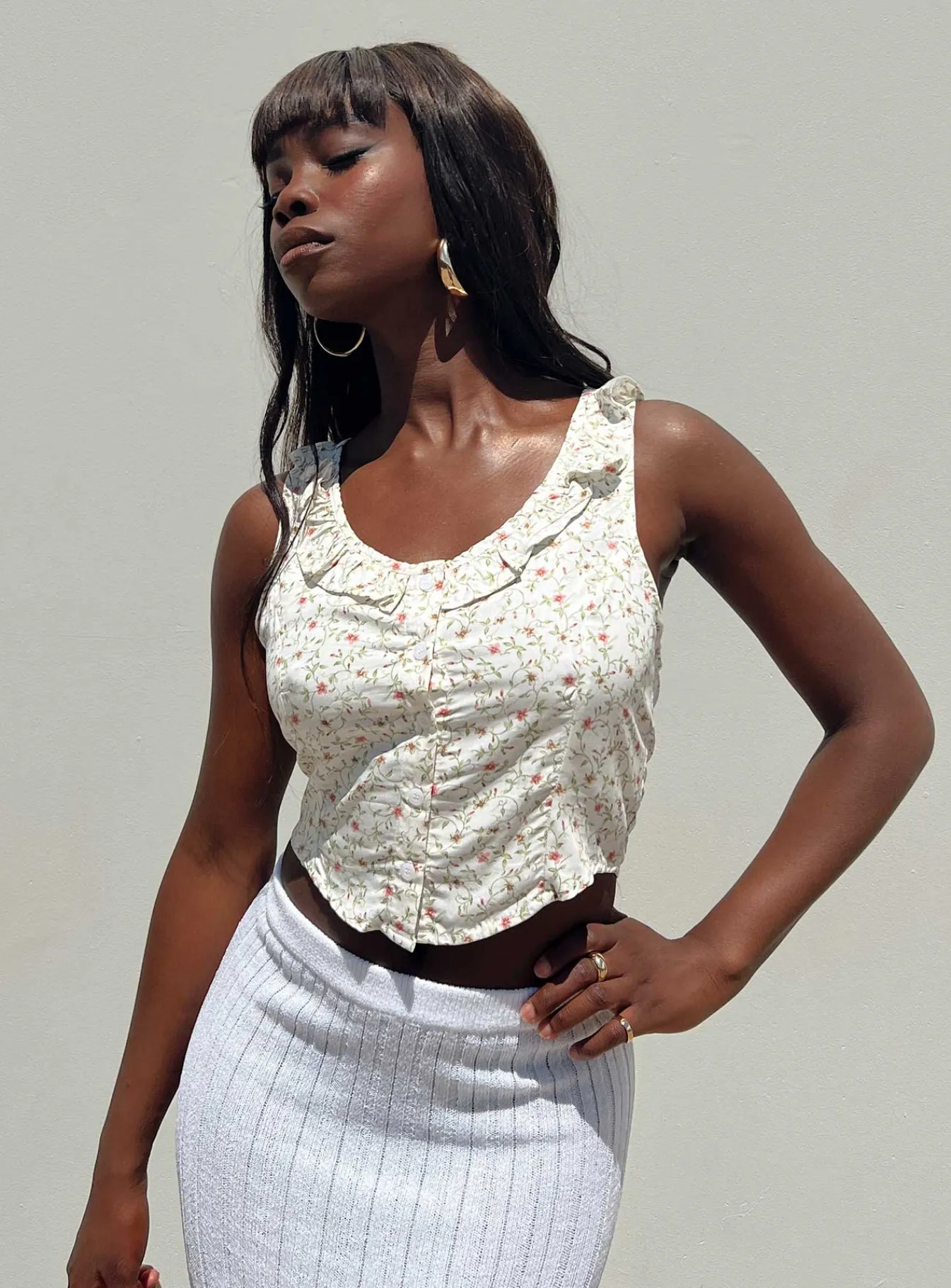 Princess Polly Motel Julka Top Pretty Petal Ivory White Fashion