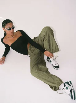 Princess Polly Motel Juwan Trouser Parachute  Green Sale
