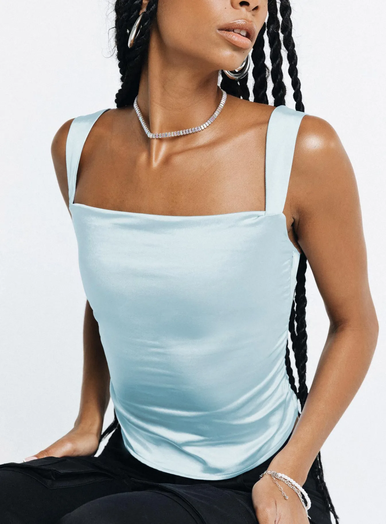 Princess Polly Motel Kanaya Top Satin Ice Blue Online