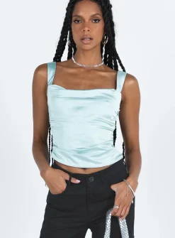 Princess Polly Motel Kanaya Top Satin Ice Blue Online