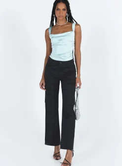 Princess Polly Motel Kanaya Top Satin Ice Blue Online