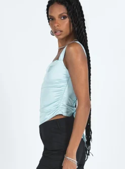 Princess Polly Motel Kanaya Top Satin Ice Blue Online
