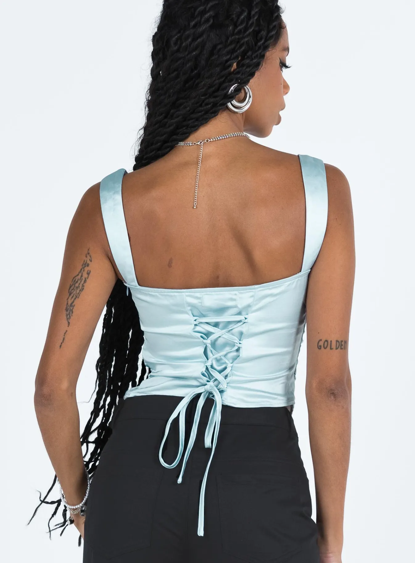 Princess Polly Motel Kanaya Top Satin Ice Blue Online