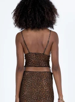 Princess Polly Motel Kasilia Cami Top Mesh Leopard Hot