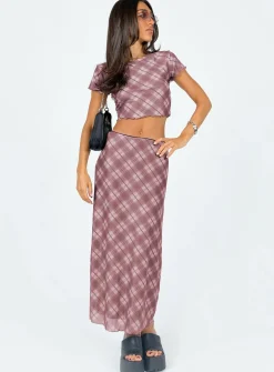 Princess Polly Motel Lassie Midi Skirtblurred Check Pink Discount