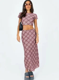 Princess Polly Motel Lassie Midi Skirtblurred Check Pink Discount