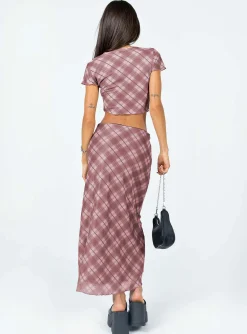 Princess Polly Motel Lassie Midi Skirtblurred Check Pink Discount