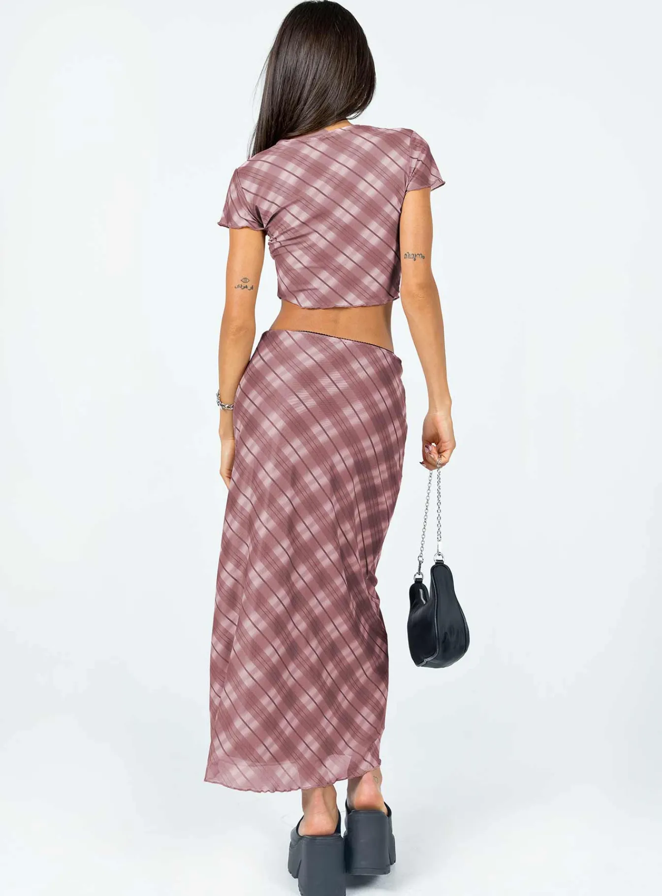 Princess Polly Motel Lassie Midi Skirtblurred Check Pink Discount