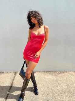 Princess Polly Motel Lesty Dress  Red Cheap