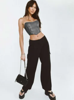 Princess Polly Motel Low Rise Abba Cargo  Black Hot