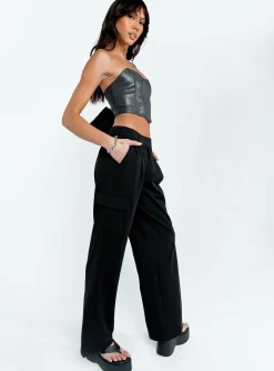 Princess Polly Motel Low Rise Abba Cargo  Black Hot