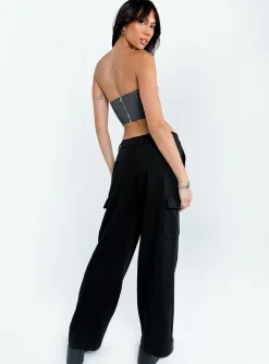 Princess Polly Motel Low Rise Abba Cargo  Black Hot