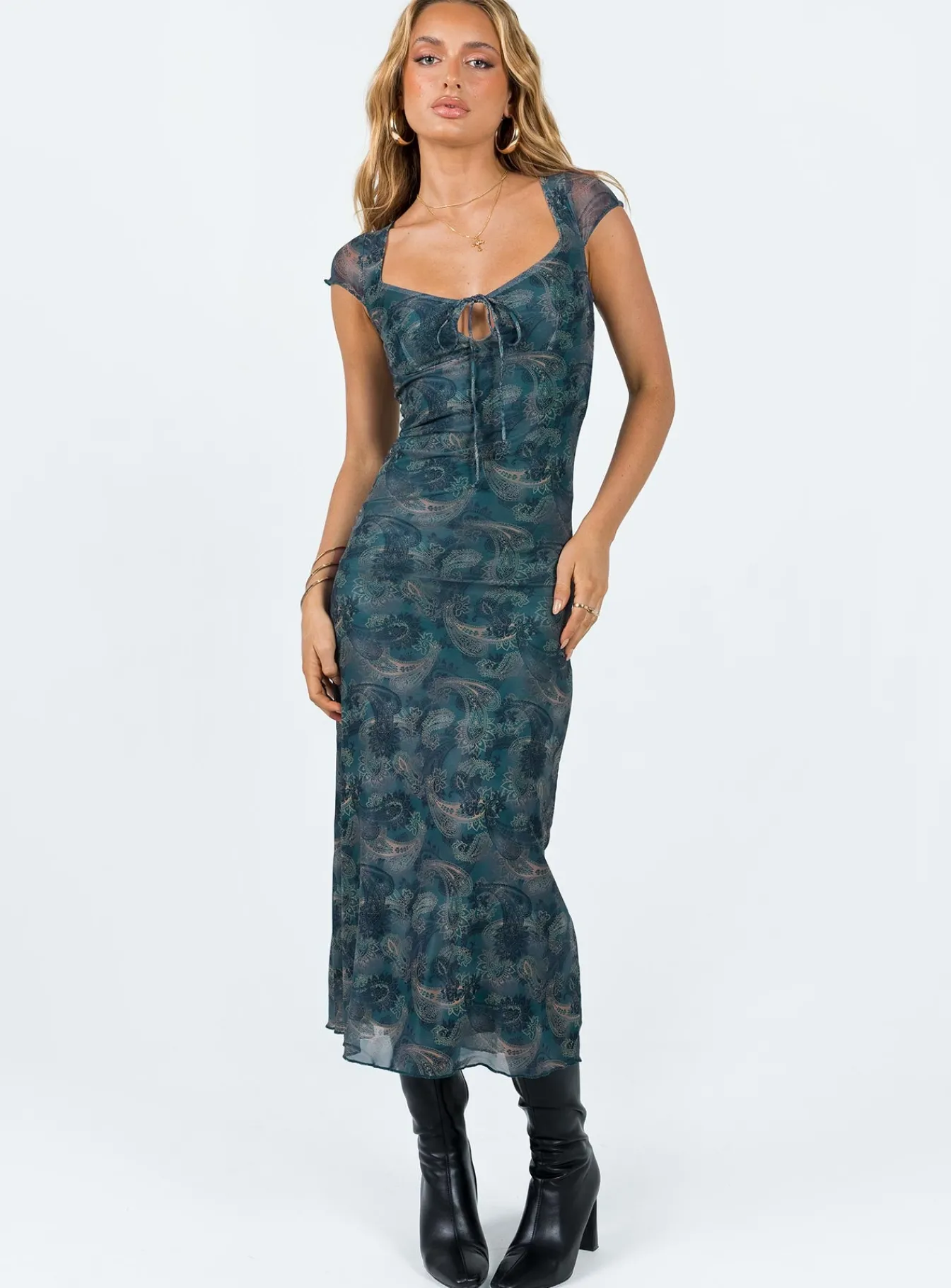 Princess Polly Motel Lunama Dress Tonalpaisley Blue Sale