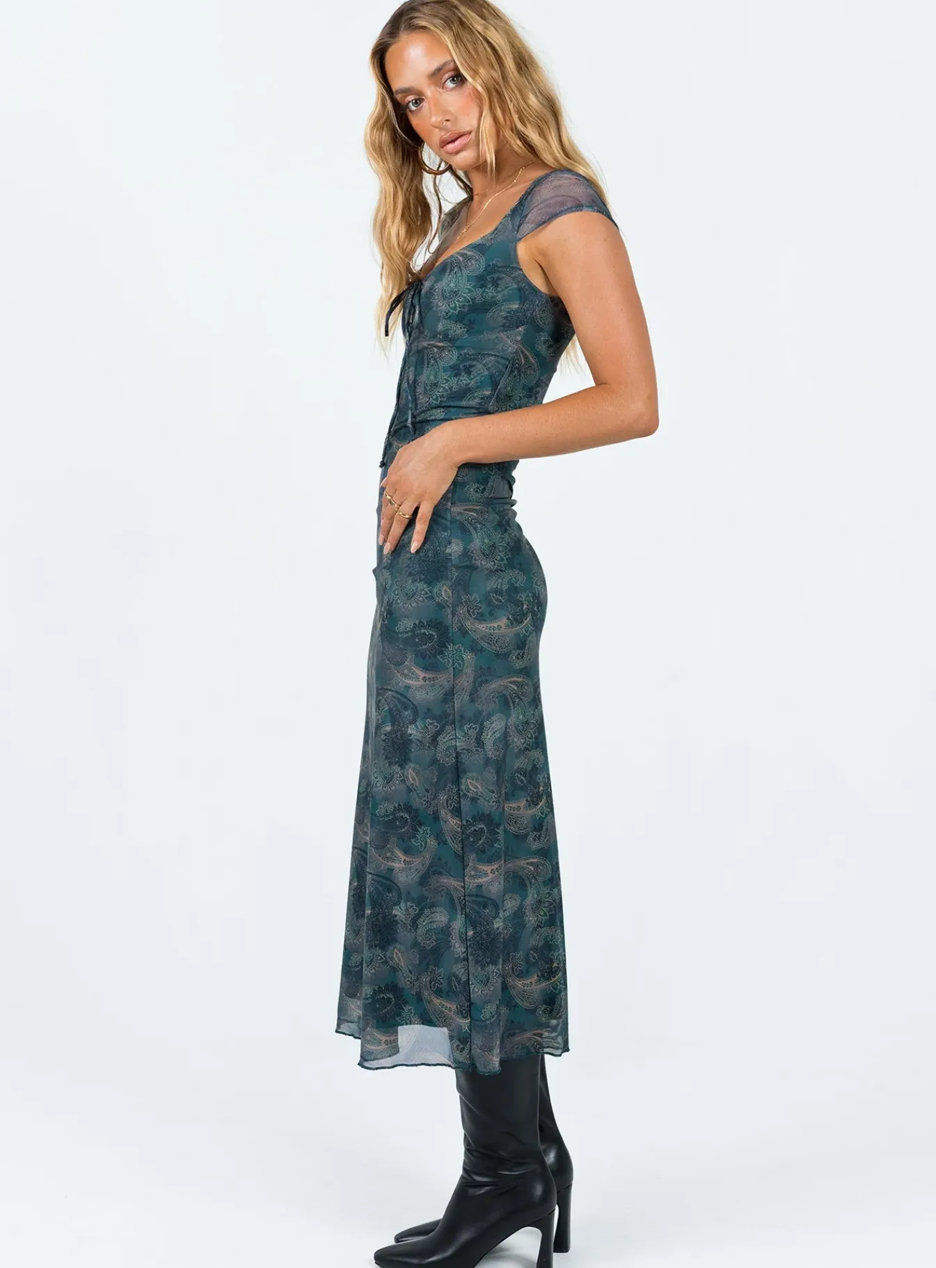 Princess Polly Motel Lunama Dress Tonalpaisley Blue Sale