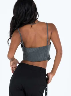 Princess Polly Motel Madian Top Pinstripe Grey Hot