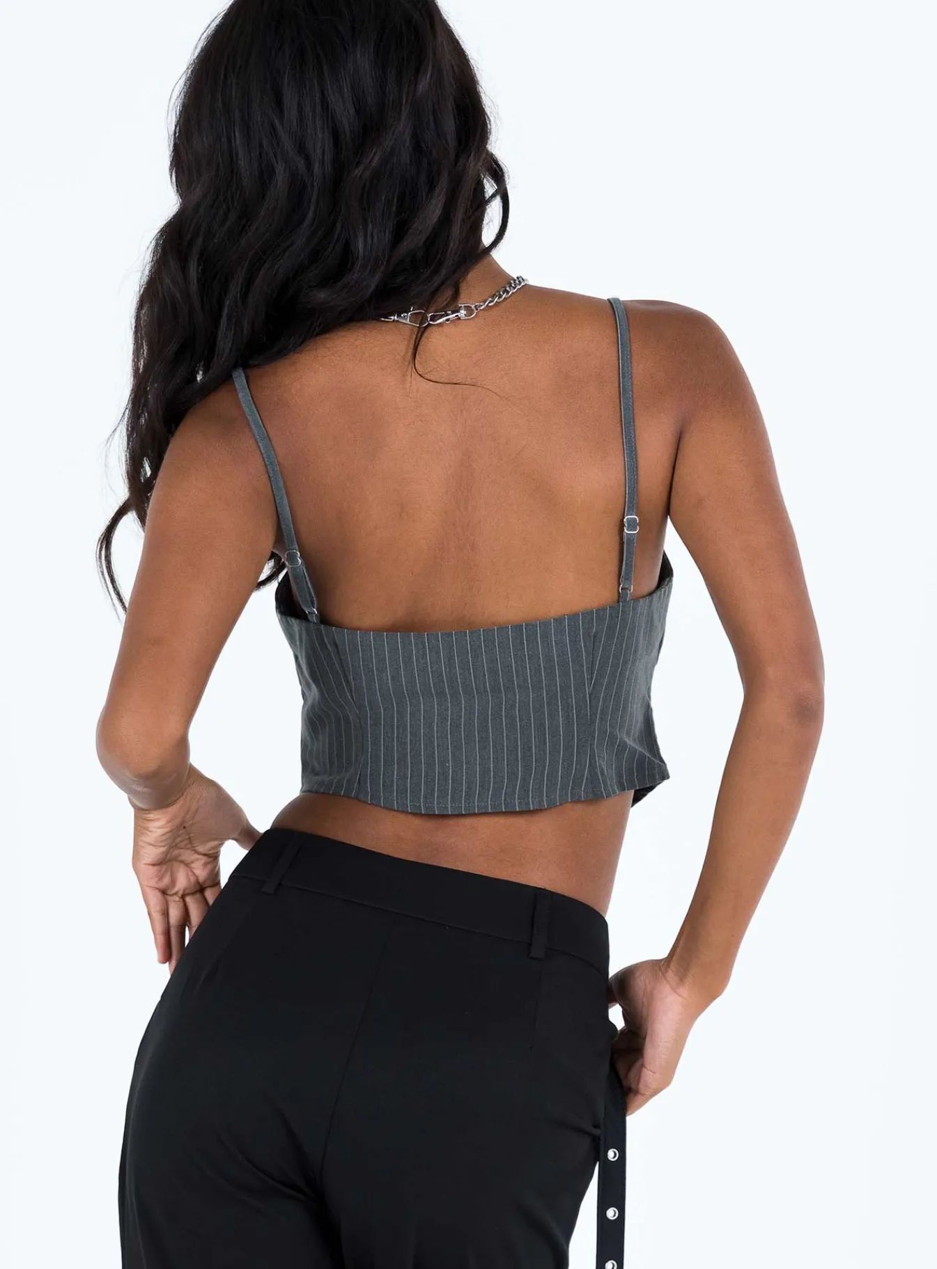 Princess Polly Motel Madian Top Pinstripe Grey Hot