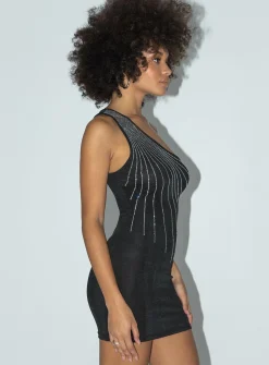 Princess Polly Motel Mandan Dress Crepehotfix Diamante Black Shop