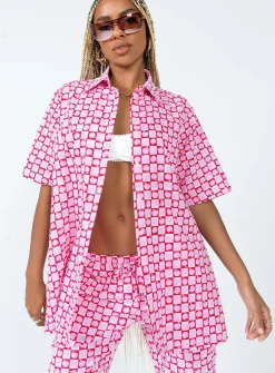 Princess Polly Motel Michita Shirt Apple Check Blush  Red Cheap