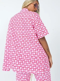 Princess Polly Motel Michita Shirt Apple Check Blush  Red Cheap