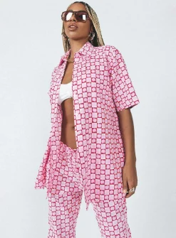 Princess Polly Motel Michita Shirt Apple Check Blush  Red Cheap