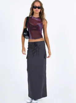 Princess Polly Motel Monlo Top Mesh Watercolour Wine Burgundy Clearance